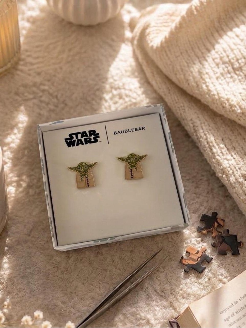 BaubleBar x Star Wars Yoda Enamel Stud Earrings | Crystal Accents